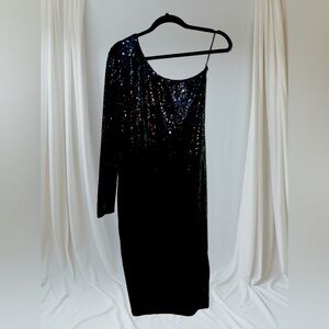 One sleeve sequin dress